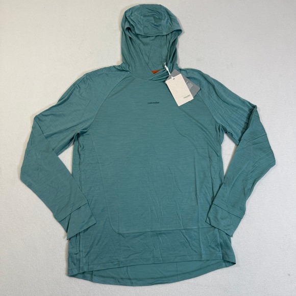 Icebreaker Mens L Merino 125 Cool Lite Sphere Hoodie Long Sleeve Cloud Ray Teal - Picture 1 of 8